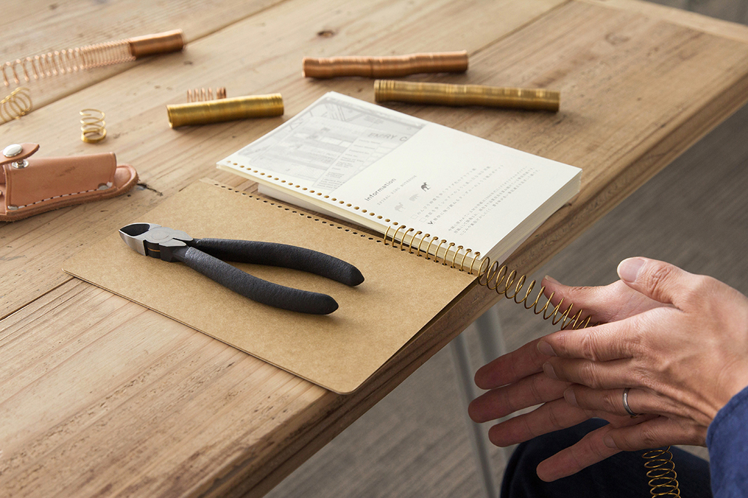 Craftsmen binding Spiral Ring Notebooks by hand.