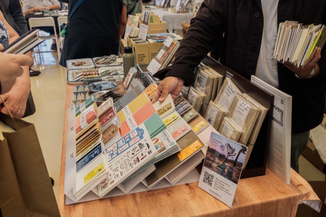 Side view of the TRC USA Pop-Up display at the KUBO LB store filled with products.