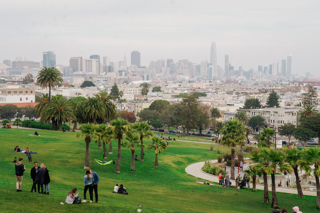 The panorama view of the city from Dolores Park.