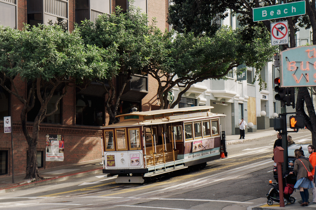 A cable car on the streets of San Francisco.