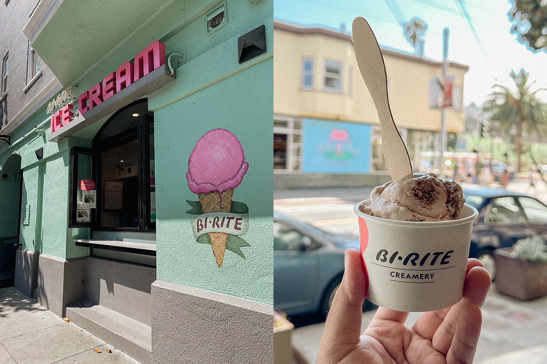 Bi-Rite Creamery storefront with a cup of ice cream.