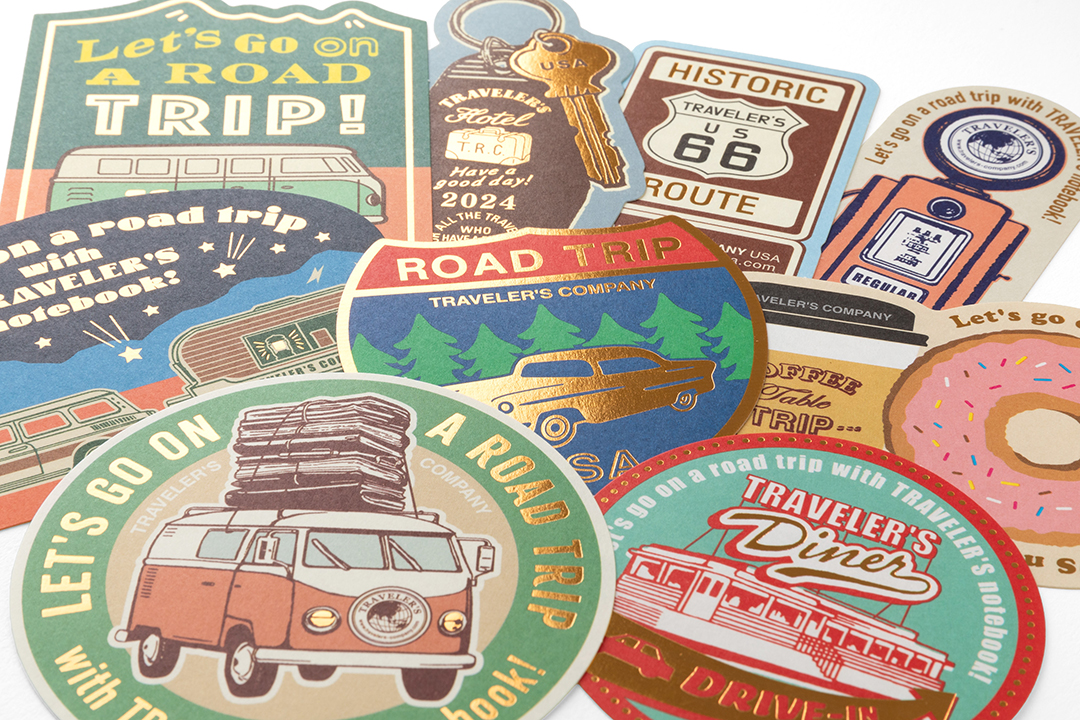 TRAVELER'S notebook Sticker Set USA Road Trip with 9 designs.