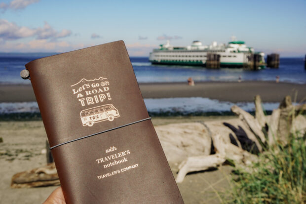 TRAVELER'S notebook USA Road Trip against the Washington Ferry.