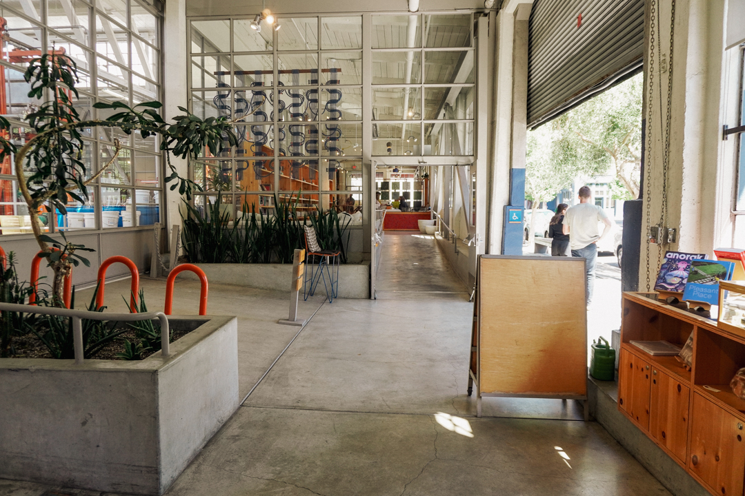 The Heath Ceramics building houses the showroom and Heath Newsstand.