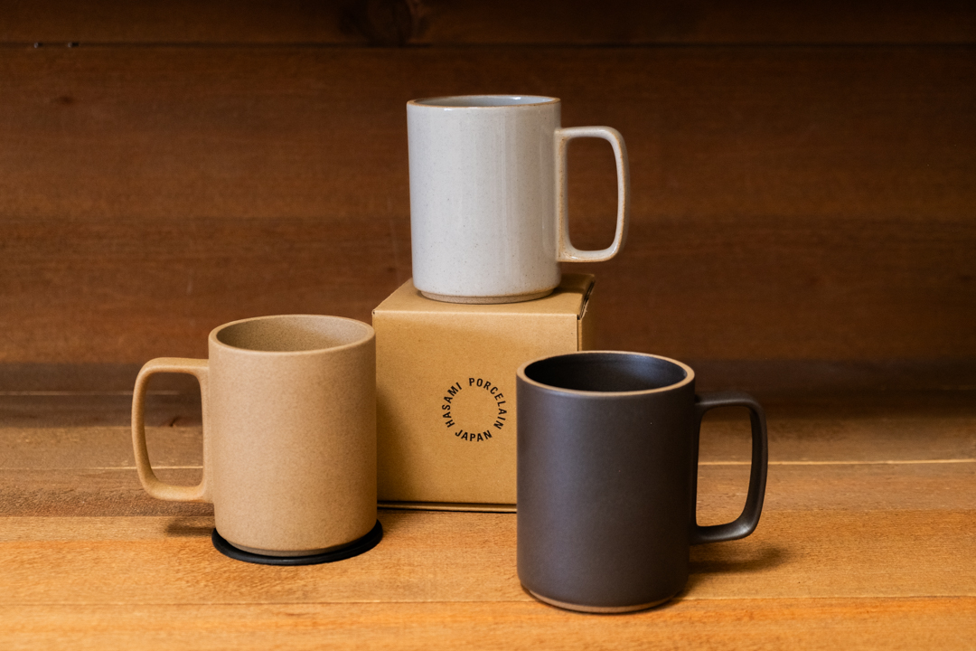 Three types of mugs from HASAMI CERAMICS.