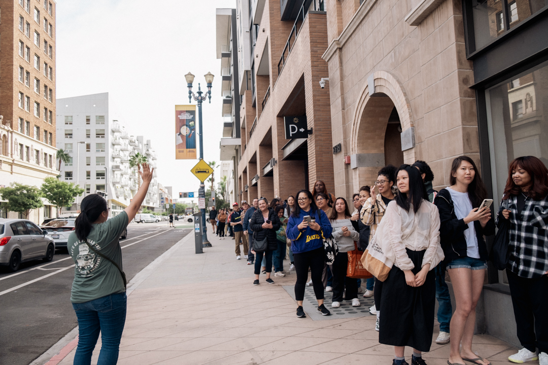 People in queue to shop for TRAVELER'S notebook products at Intertrend.