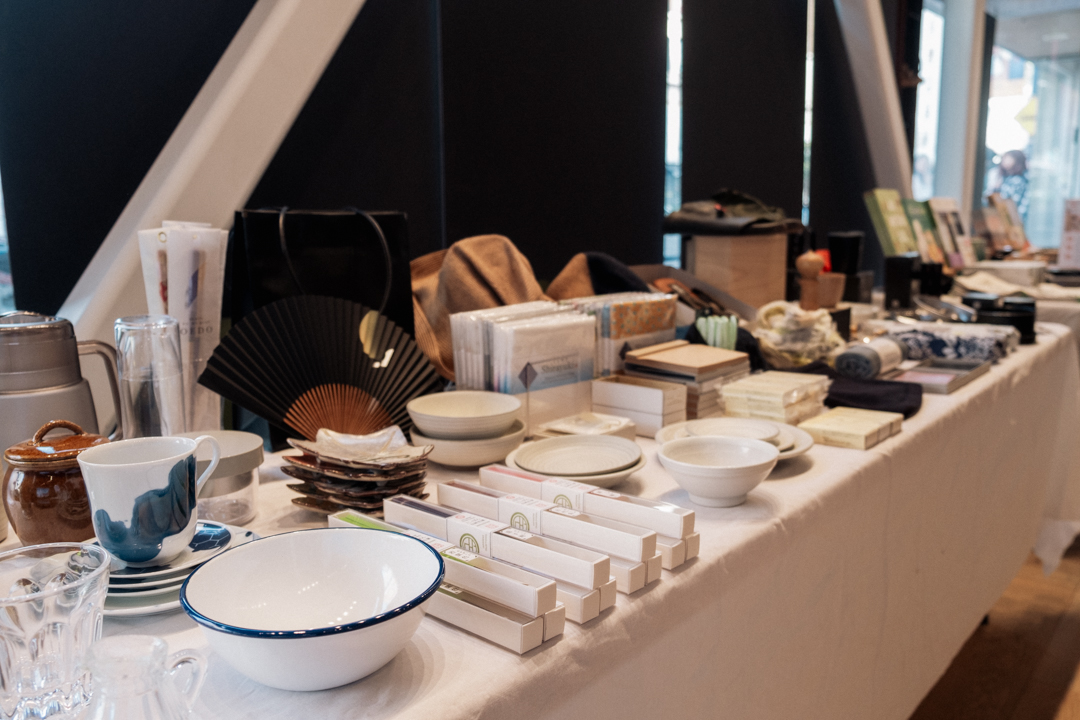 Table filled with Japanese lifestyle goods owned by the store called Kado.