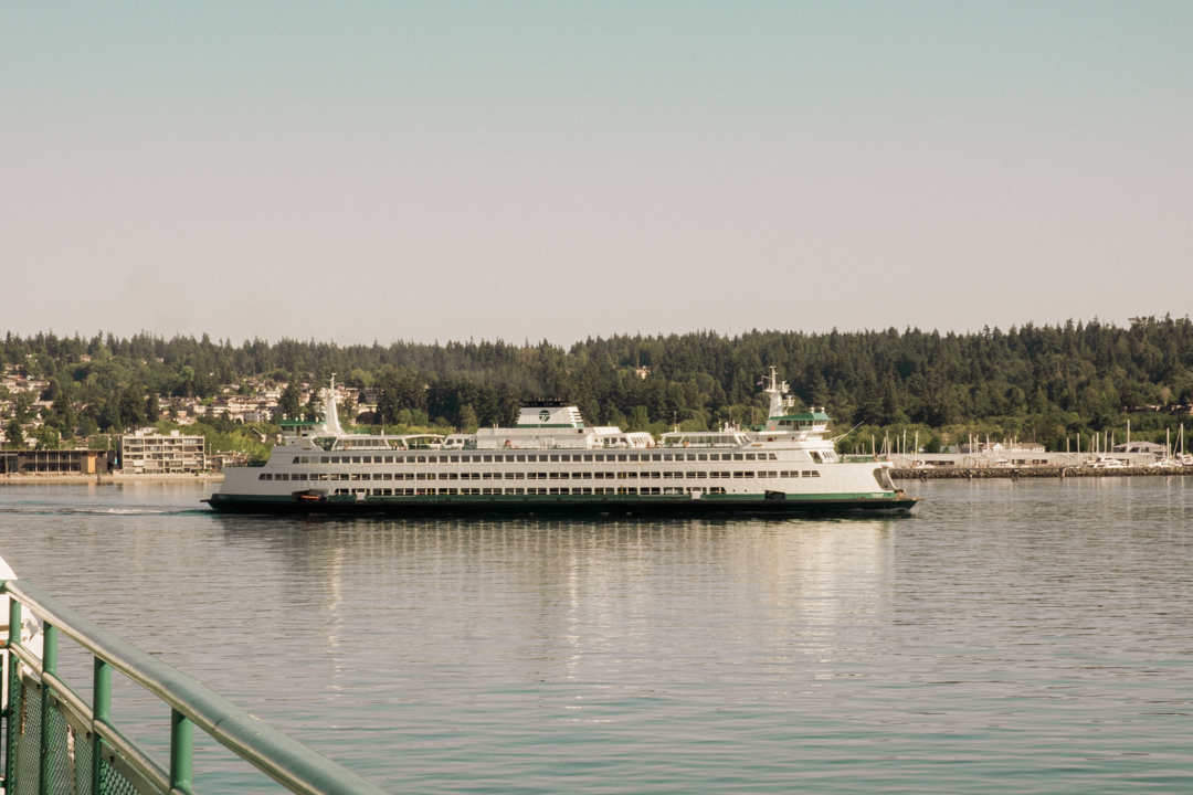 Edmonds ferry on the water on a sunny day.