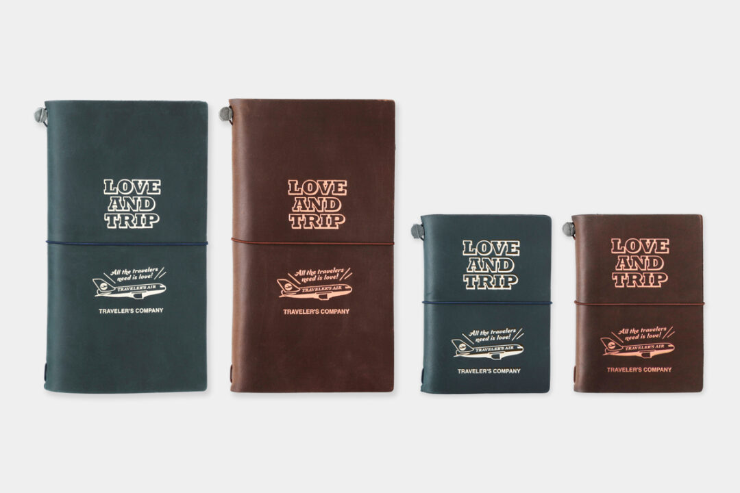 TRAVELER'S notebook LOVE AND TRIP Edition in both Regular Size and Passport Size.