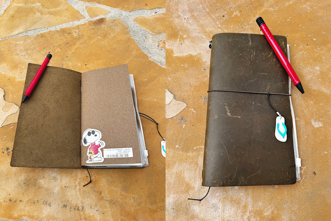 Mickey's TRAVELER'S notebook in olive color.