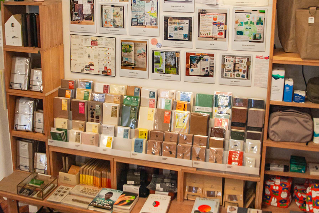 A display of TRAVELER'S COMPANY items inside OMOI.