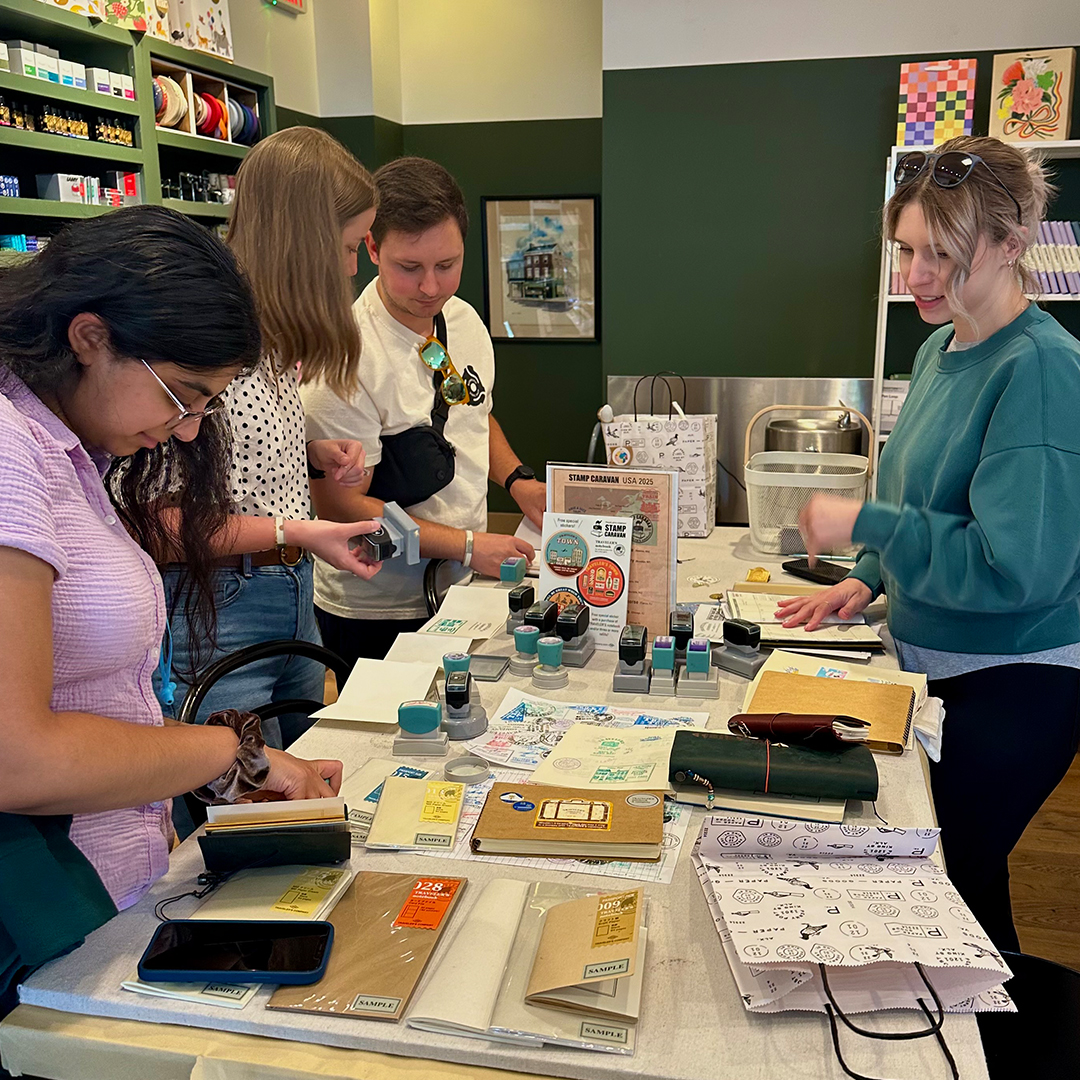 Customers enjoy customizing their TRAVELER'S notebook refills with the stamp caravan stamps.