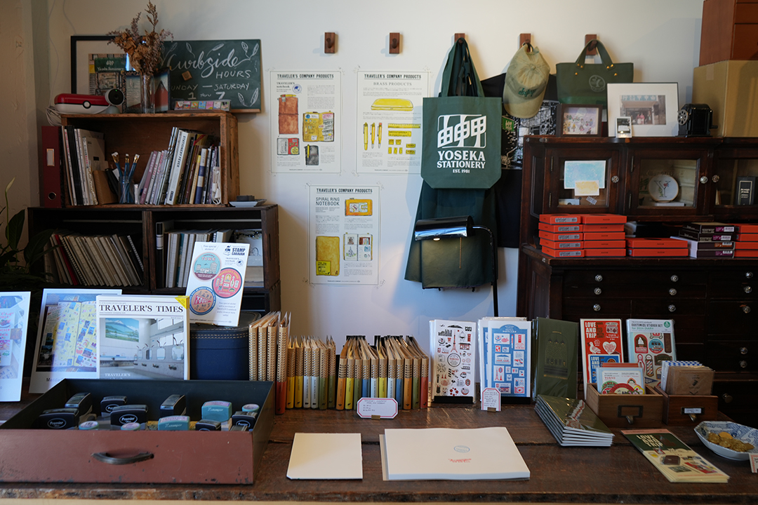 The TRAVELER'S COMPANY Stamp Caravan display at Yoseka Stationery.