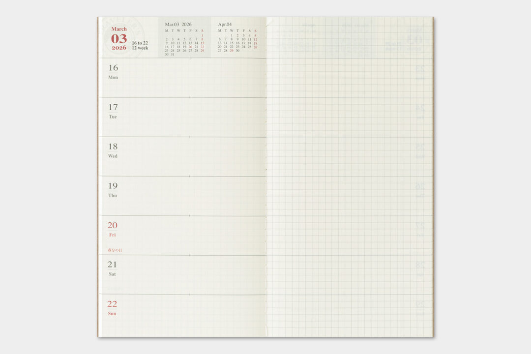 A weekly plus memo refill layout across two pages.