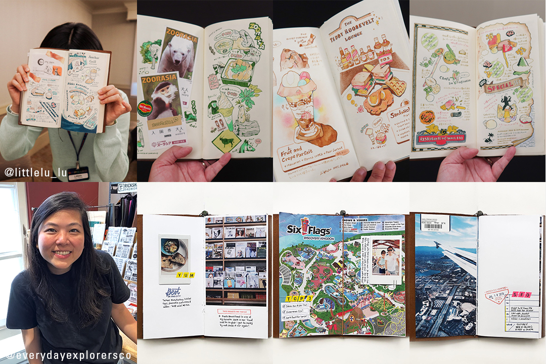 Little Lu and Christine Herrin's TRAVELER'S notebook spreads collaged together along with their portrait.