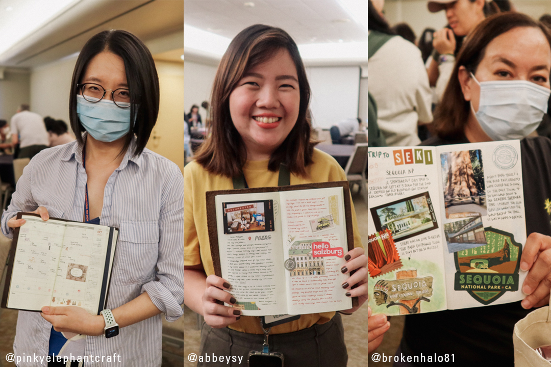 Rj, Abbey and Jackie, panelists of the LOVE and TRIP TRAVELER'S notebook panel posing with their TRAVELER'S notebooks.