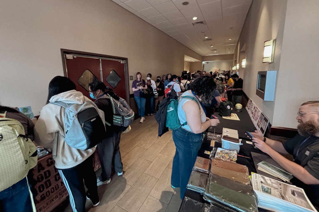 The crowd of customers purchasing TRC USA items at the SF Pen Show.