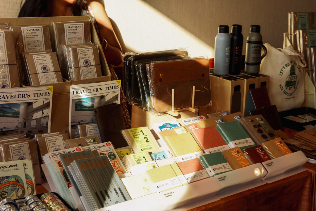 TRAVELER'S COMPANY and TRAVELER'S FACTORY Original items, masking tapes, and sticker sets on the TRC USA table at the SF Pen Show.