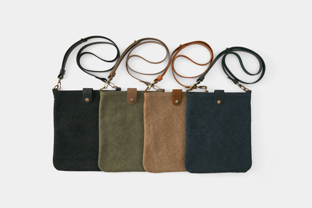 Canvas Shoulder Bag S in four colors: black, olive, beige, and blue.