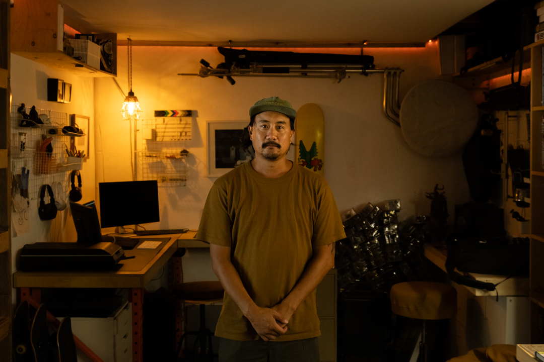 Tony Bach is the creative artist behind TWELVES RECORD, standing in his attached studio.