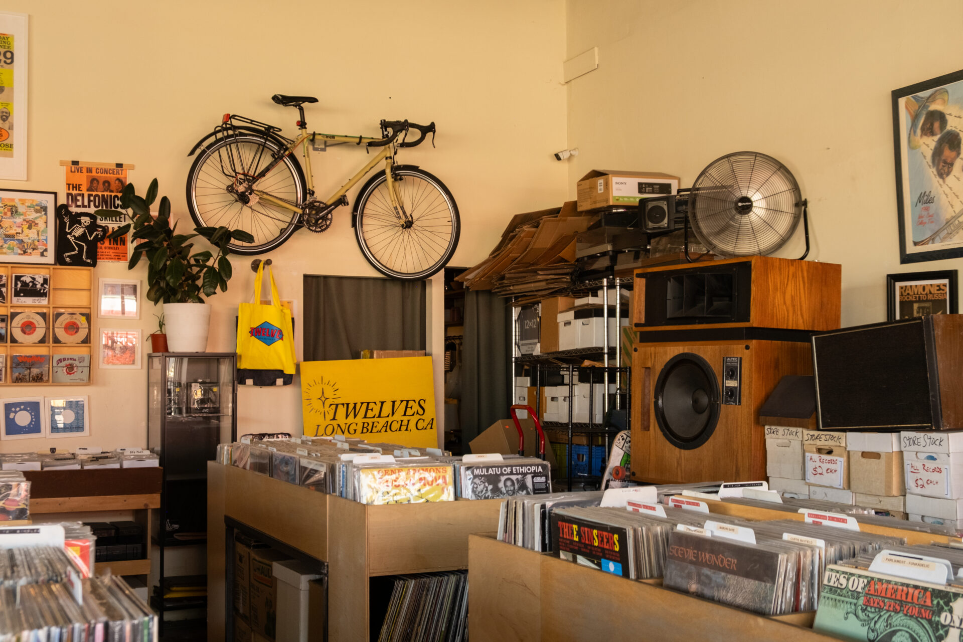 Bins filled with records inside TWELVES RECORD.