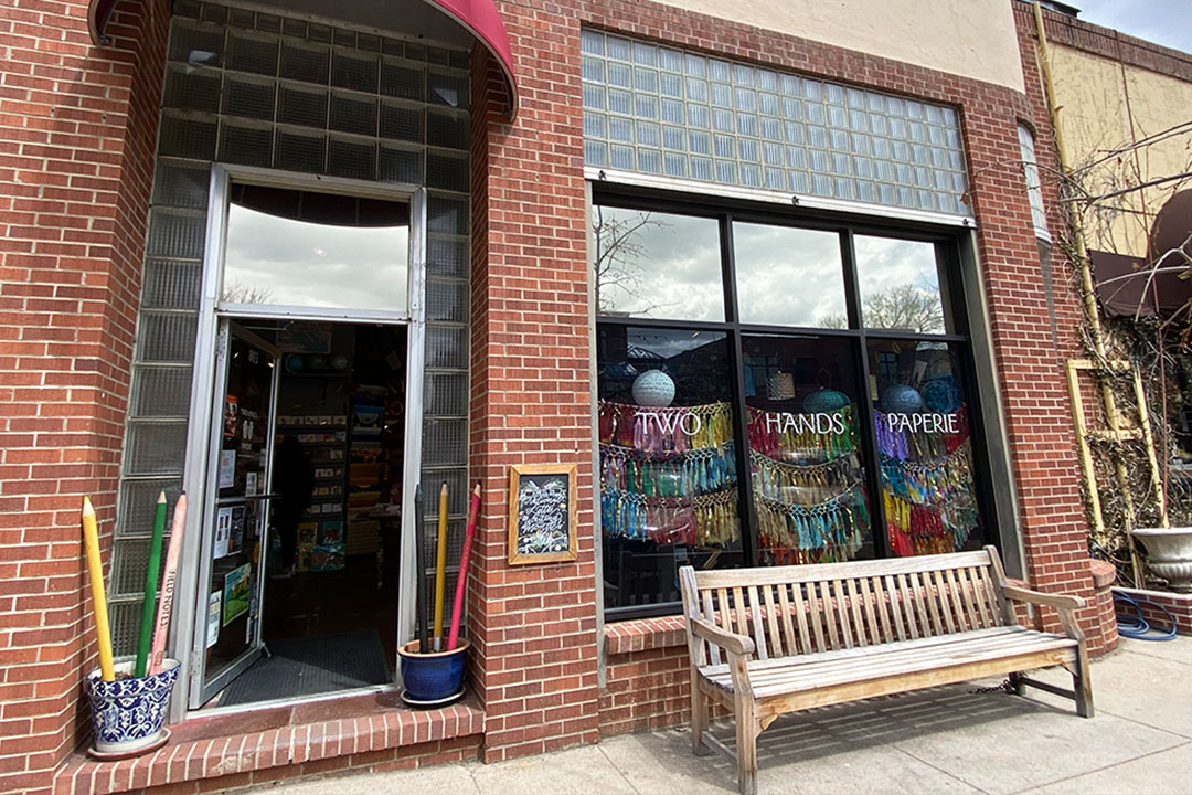Store front of Two Hands Paperie in Boulder Colorado.
