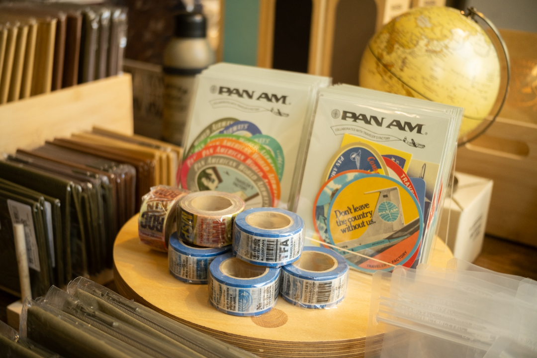 Vintage-inspired PAN AM sticker sheets and masking tape featuring nostalgic airline graphics and travel motifs.