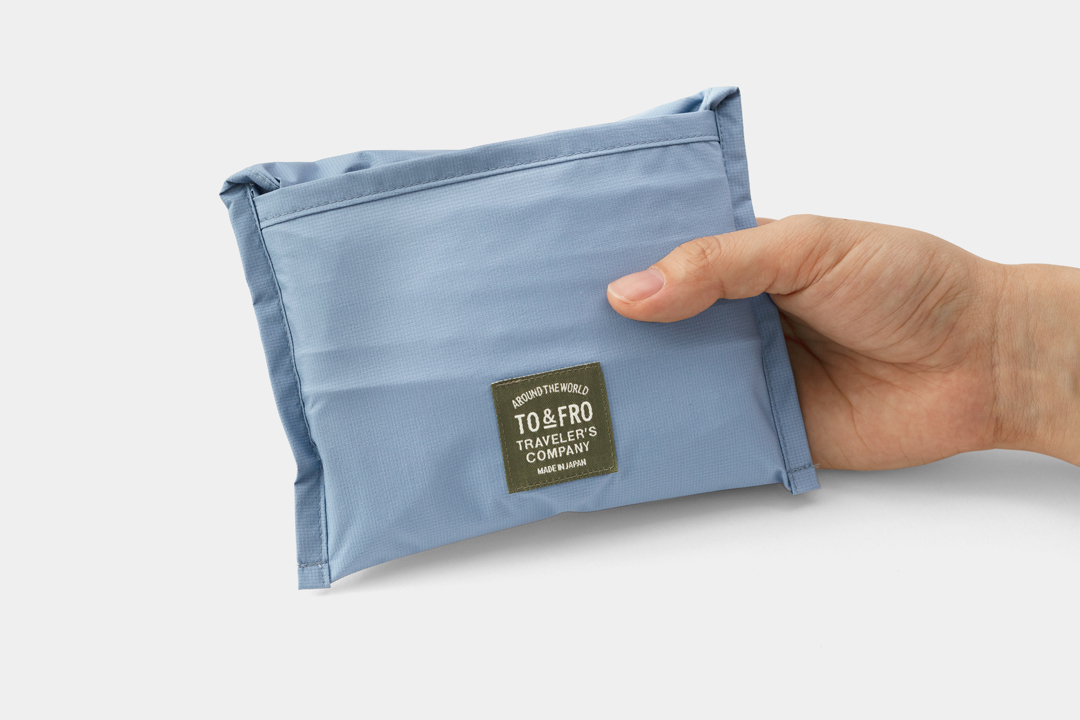 TRAVELER’S FACTORY TO&FRO Rain Bag in the packed state.