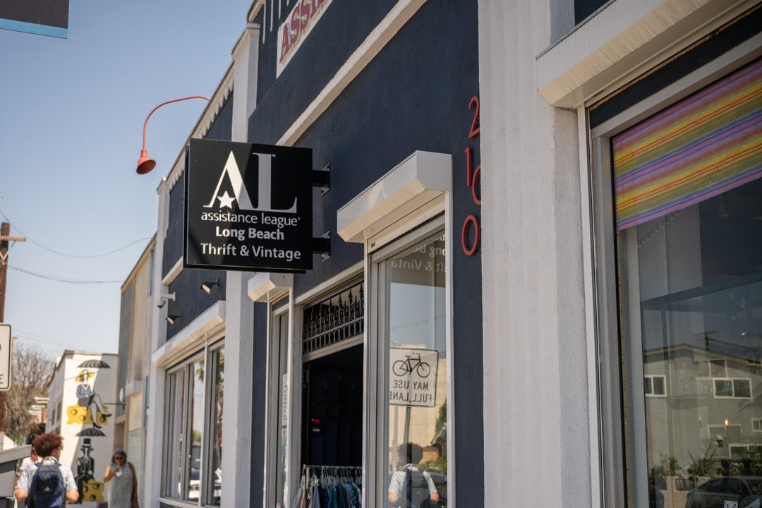 The exterior of a vintage thrift store in Retro Row in Long Beach, California.