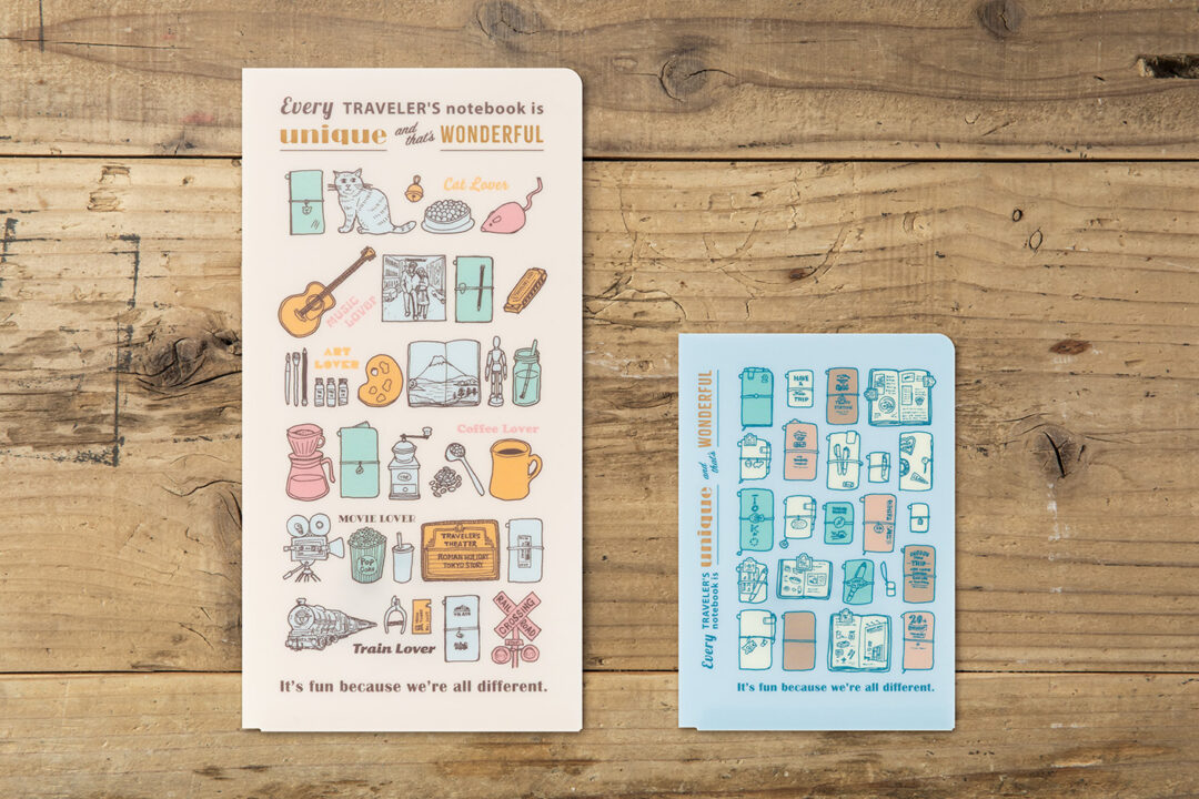 Clear Folder designs for DIARY 2027 with the theme: "Every TRAVELER'S notebook is unique and that's wonderful."