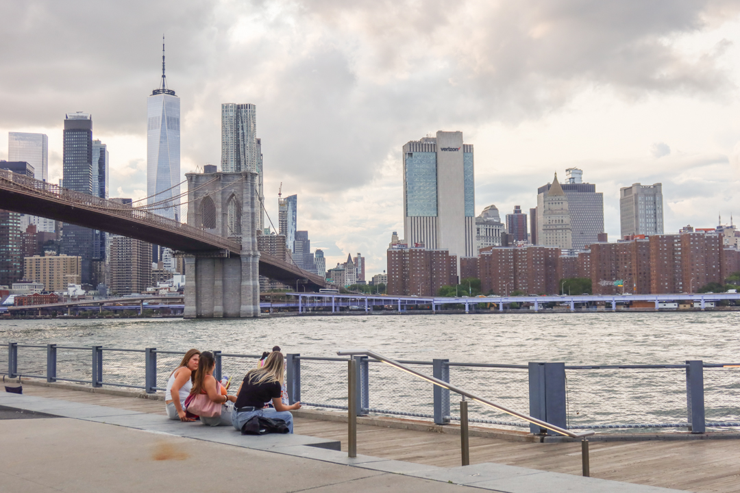 The Manhattan skyline viewed from the DUMBO, Brooklyn neighborhood.