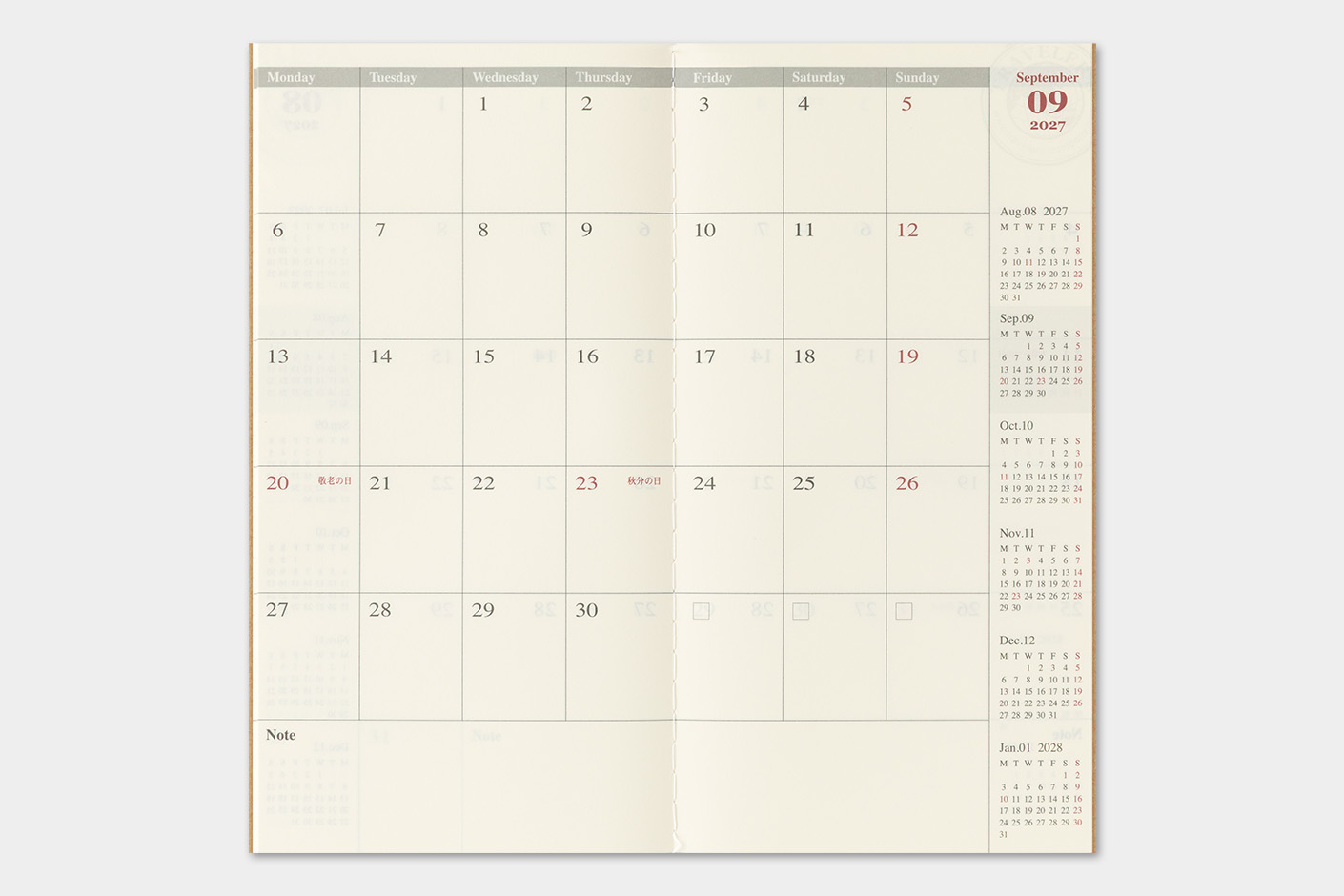 2027 Monthly Refill with a monthly layout across two pages.