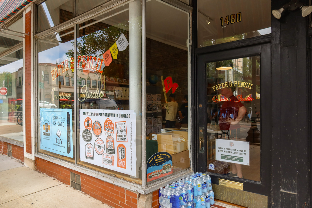Storefront decorations at Paper & Pencil ahead of the 20th Anniversary Event.