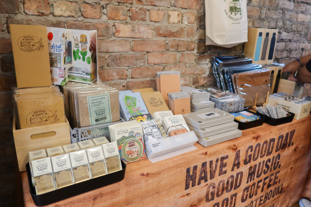 Displays of TRC USA Limited items as well as TRAVELER'S FACTORY Original Goods.