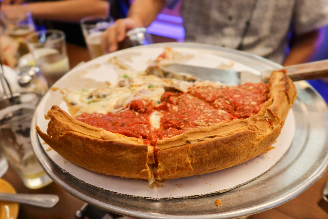 Chicago's famous deep dish pizza.