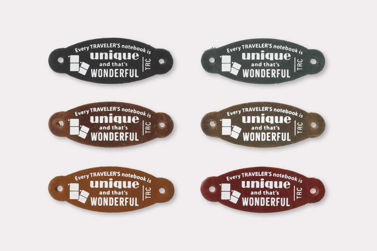 "Every TRAVELER’S notebook is unique and that’s wonderful." leather tags in six leather colors.